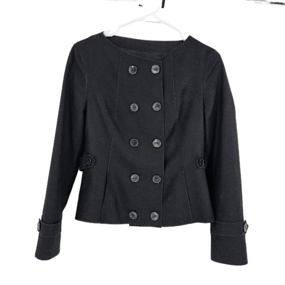 Hugo Boss Coat Jacket Black Wool Double Breasted Button Down Moto Rider Size 6